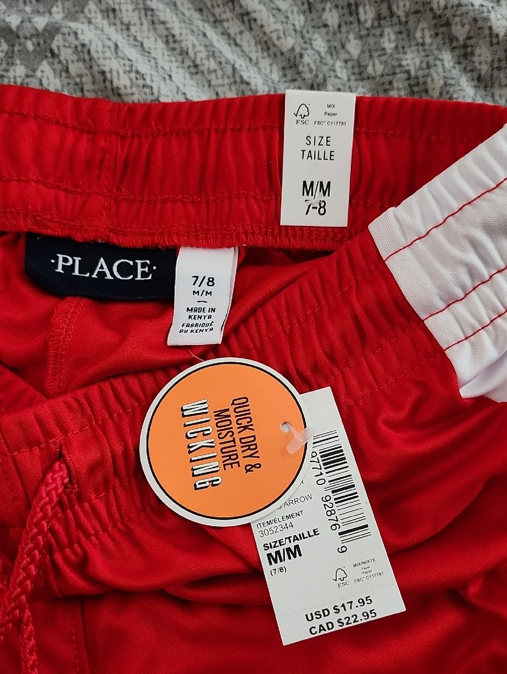 NWT! The Children's Place Quick Dry Red, Black & White Athletic Shorts; M 7/8